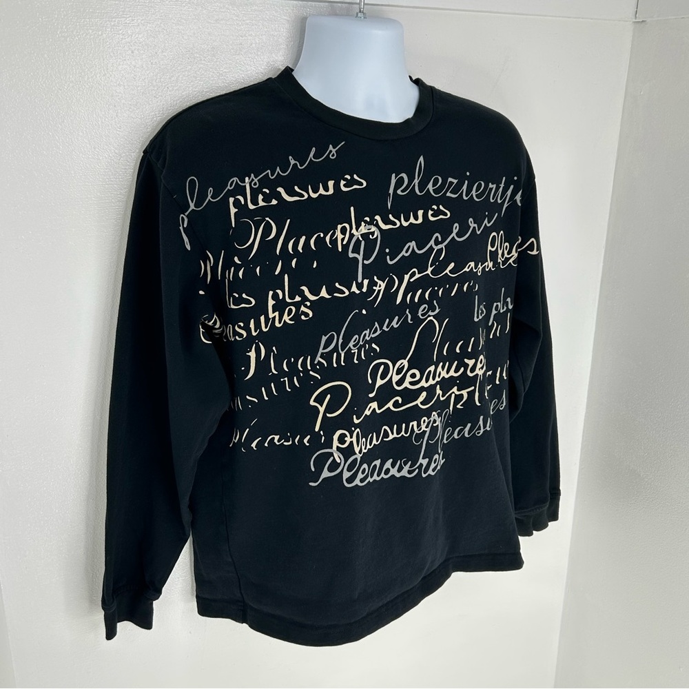 Pleasures Shatter Long Sleeve‎ T Shirt Size Large Streetwear Crewneck Black Logo - Picture 3 of 11